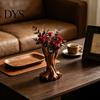 3D Printed Flower Vase Vase, Matte Wood Grain Double Tube Ornament, Mid Unique Resin Holder Century Style Floral Arrangement, for Dried Flowers