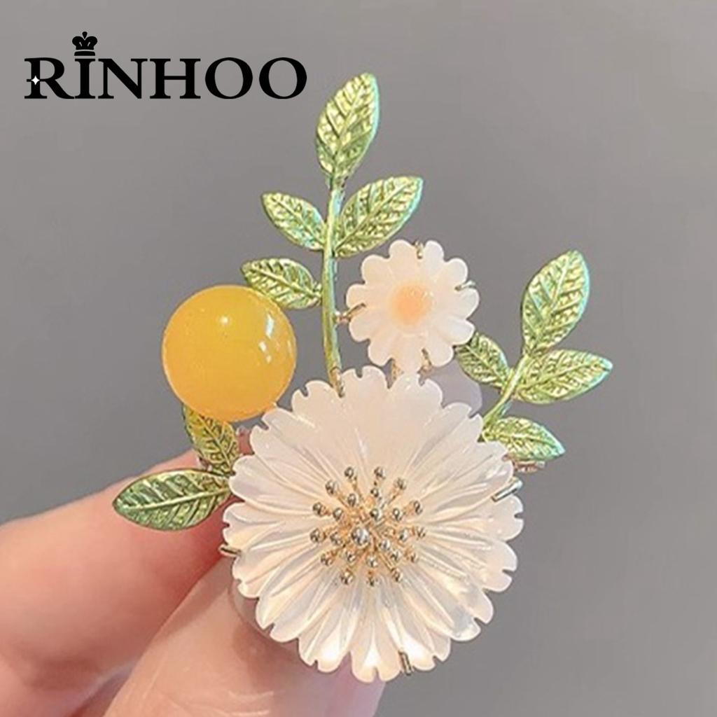 Rinhoo Elegant Daisy Flower Brooches For Women Fashion Sunflower Leaves Enamel Pins Floral Bouquet Badge Wedding Party Jewelry