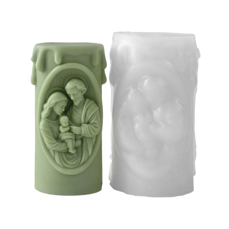 Nativity Embossed Cylinder Silicone Candle Mould Food Grade Silicone For Making Candle Soap Chocolate Holiday Decoration