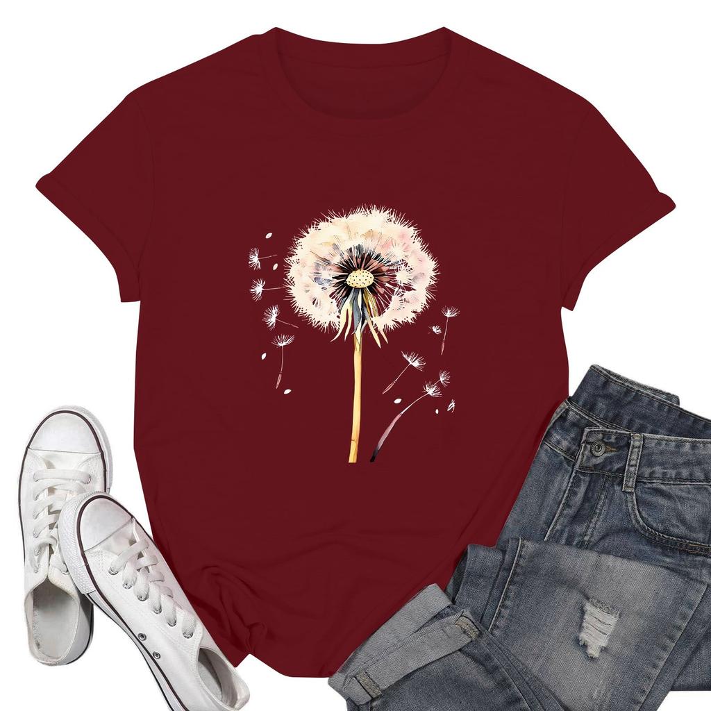 Women's Fashion Casual Printed Short Sleeve Round Neck Pullover Tops