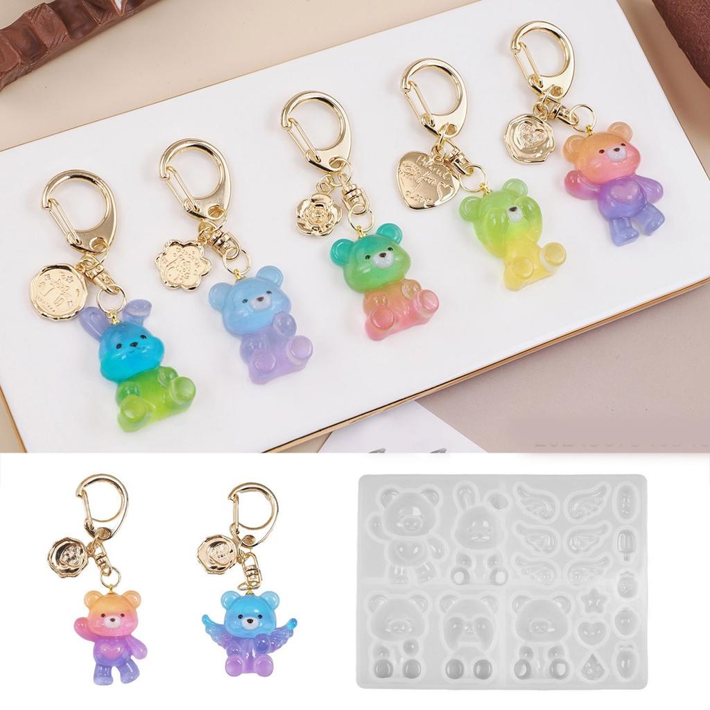 Resin Bear and Rabbit Keychain Moulds Pendant Silicone Mold Jewelry Crafting Molds for Crafting Crystal Epoxy Projects