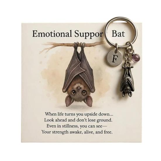 Yousheng 1/2 шт. Вдохновляющий брелок в виде летучей мыши, брелок для эмоциональной поддержки в виде летучей мыши с карточкой с вдохновляющими стихами, металлический кулон в виде летучей мыши