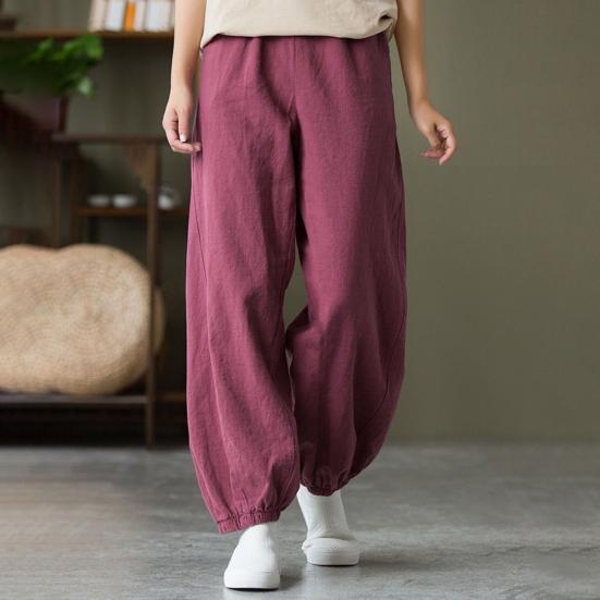 Женские брюки-шаровары, эластичные повседневные брюки с высокой талией и карманами, однотонные свободные шаровары с широкими штанинами