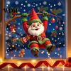 Holiday Window Decorations Cute Gnome Christmas Static Cling, Removable Decal with Holly Bell Pattern Stickers Gingerbread Snowflake, Decor
