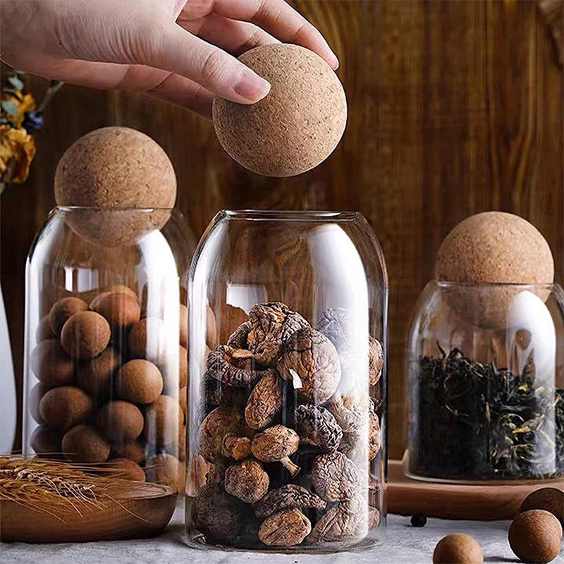 3 Pcs Ball Cork Glass Sealed Jar Flower Fruit Tea Coffee Bean Display Bottle Kitchen Grain Storage Bottle