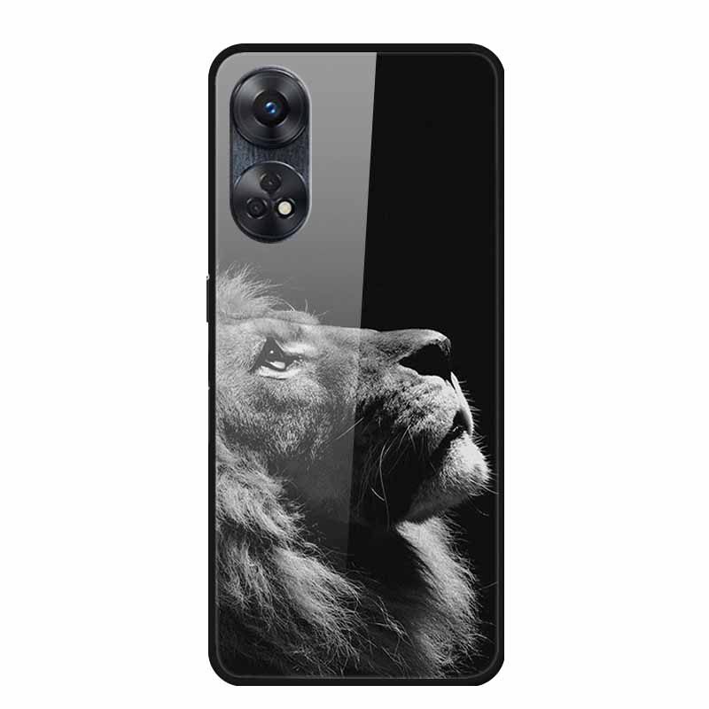 Для Oppo Reno8 T 4G Чехол Роскошная Задняя Крышка из Закаленного Стекла Жесткий Чехол Для Reno8 T 4G 6.43" Capa Funda Животное Яркий Coque Волк
