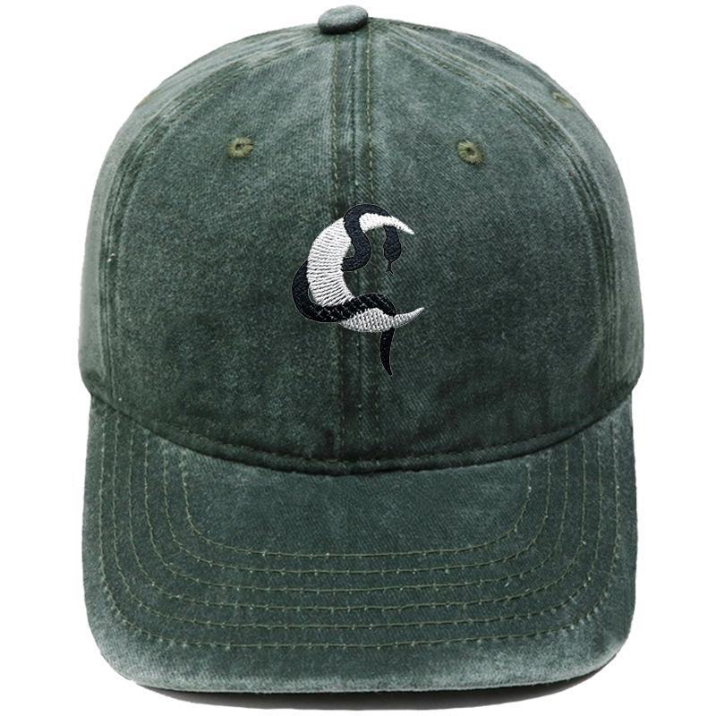 Snake wrap moon embroidery baseball cap washed retro dad hat personality hip hop men's and women's casual hat tide
