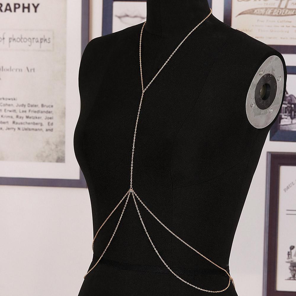 Gold Silver Sexy Slave Harness Bikini Bra Chest Belly Waist Beach Jewelry Body Chain