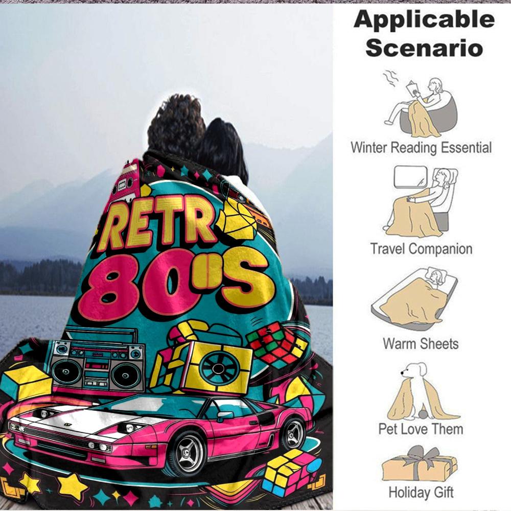 1pc Retro 80s Blanket Lightweight Flannel Blanket Throw Blanket For Sofa, Bed, Travel, Camping, Livingroom, Office, Couch