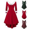 Women's Fashion Retro Christmas Print Dress Ladies Long Sleeve Dress Irregular Design