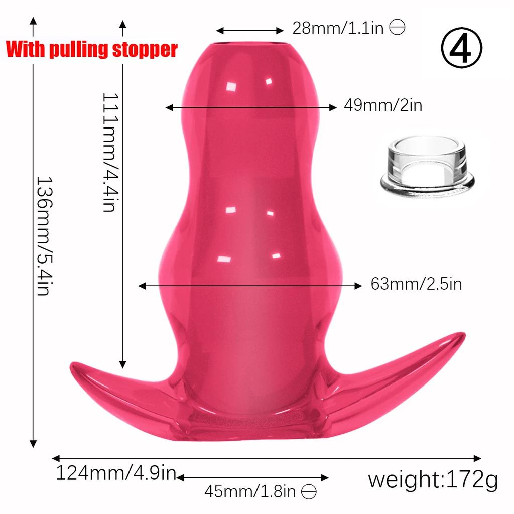 TPE Hollow Anal Plug with Cap - Transparent Tunnel Butt Plug for Gape Training & Prostate Play