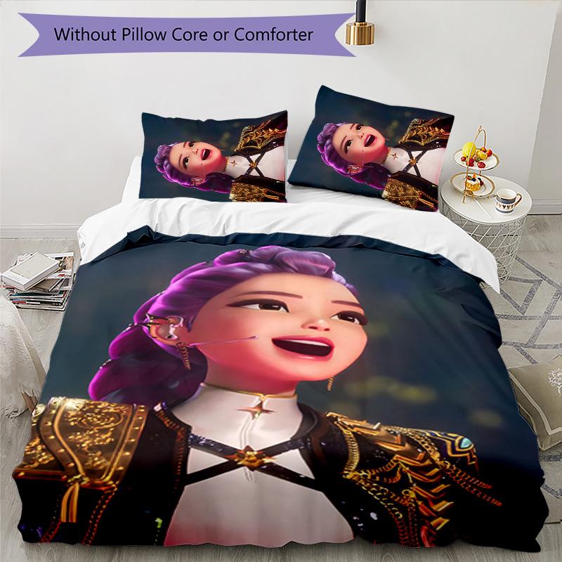 KPOP Hunter 3pcs Bedding Set Duvet Cover Closure Includes 1 Duvet Cover & 2 Pillowcases for All Seasons Bedroom Home Dorm Decor