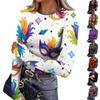 Women's Winter Slim Bottom T-shirt Fashion Casual  Printing Round Neck Pullover Long Sleeve Top