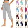 Women  Elastic High Waist 3/4 Pant Casual Active  Fit Wide Capris Leg Pants Trousers With Pockets