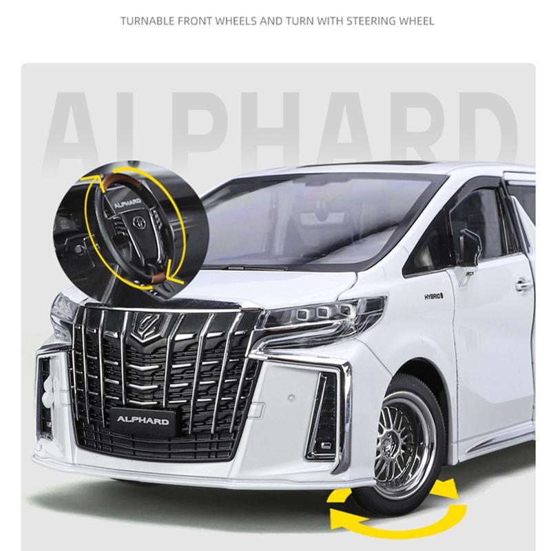 Новая 1/18 Toyota Alphard MPV Модель автомобиля из сплава Литая металлическая игрушка Коммерческие автомобили Модель автомобиля Звук и свет Симуляция Подарок для детей