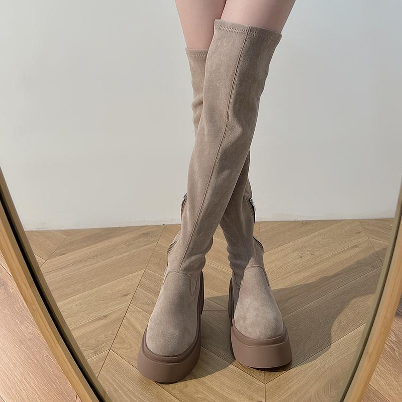 Женские эластичные современные сапоги выше колена, модные туфли без застежек, осенне-зимние туфли на платформе, туфли на плоской подошве, женские длинные сапоги в стиле рыцаря