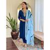 Women Viscose Slub Tunic Kurta Set Designer Wedding Wear Kurti Pant Dupatta Set VIT-1981