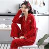 High Quality Large Size Women Cotton Pajamas Button Down Tops and Trousers Set Sleepwear Homewear Printing Nightwear Loungewear