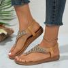 Women Sandals 2024 New Summer Clip Toe Bohemian Style Fashion Mix Color Pearl Rome Sandals Women Flats with Non-Slip Beach Shoes