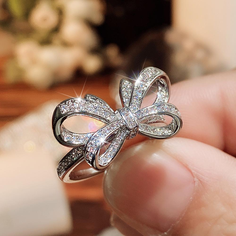 Новинка 2022 года, новые кольца с бантом для женщин, ослепительные модные роскошные женские аксессуары с фианитом на палец, обручальные кольца, ювелирные изделия