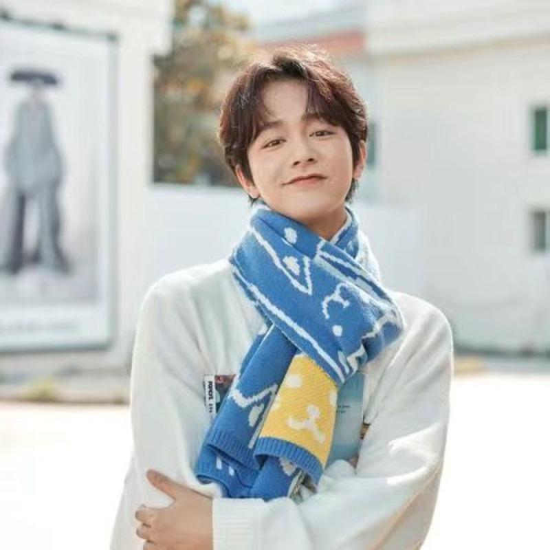 White Scarf Women's Knitted Winter Soft and Versatile Solid Color Wool Korean Style Warm Korean Style Couple Scarf New Trend