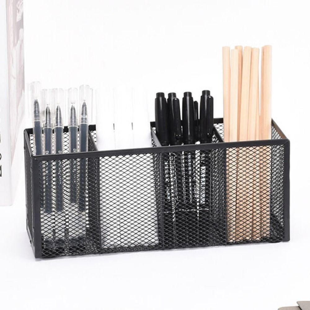 Metal Mesh Desk Organizer 3/4/5/6 Grids Pencil Holder Pen Storage Box  Cosmetics Brush Storage