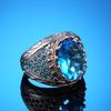 Luxury Big Sky Blue Oval CZ Women Finger Rings Noble Birthday Party Anniversary Gift Ring for Lady Bright Classic Jewelry