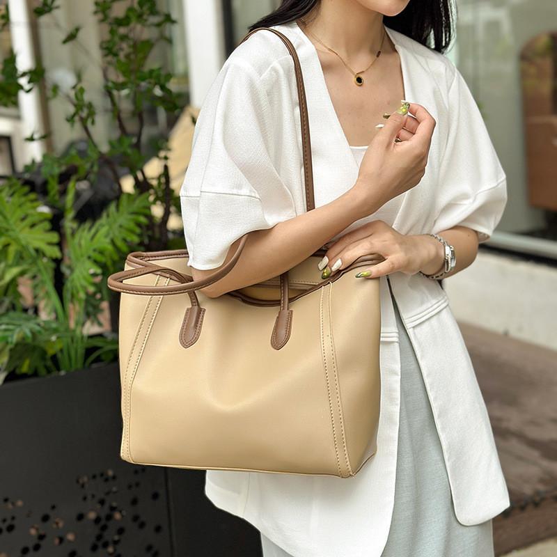 Stylish Retro Large Capacity Tote Bag For Women Ideal For Daily Commuting In White Brown Black And Khaki