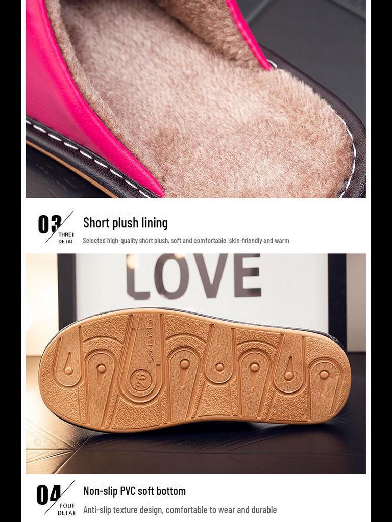 Водонепроницаемые кожаные шлепанцы слипоны с теплой плюшевой подкладкой для пар