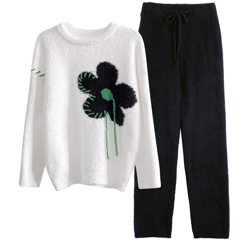 Ношение милой и симпатичной японской пижамы, замедляющей старение, женская осенне-зимняя шерстяная цветочная мягкая утолщенная трикотажная домашняя одежда