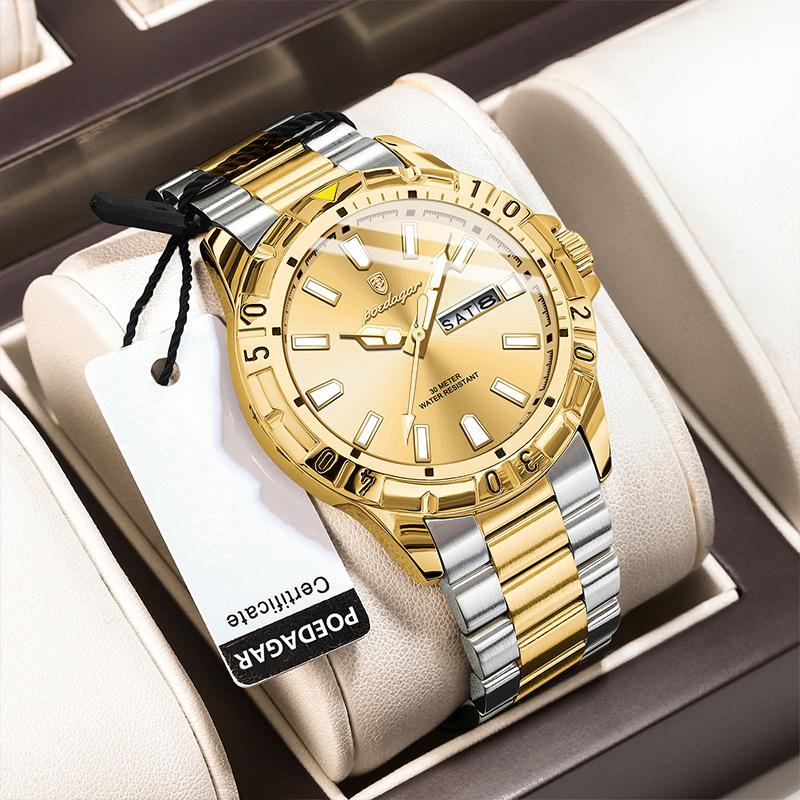 Fashion Mens Gold Stainless Steel Watches Luxury Minimalist Quartz Wrist Watch Men Business Casual Calendar Watch
