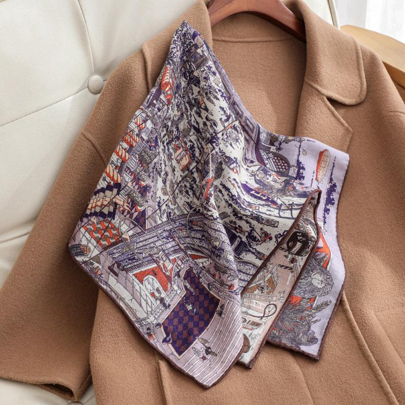 Spring and Autumn New Herringbone Silk Hair Scarf Women's Premium Handmade Curled Shawl Stylish and Elegant Handmade Curled Silk Scarf