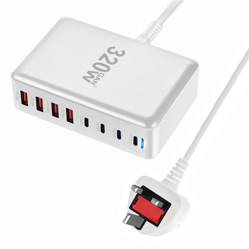 320 Вт GaN зарядное устройство USB C Fast Desktop 8-портовое USB Type C PD зарядное устройство Fast Charge 3.0 USB Type C Fast Charger для iPhone15 14 Samsung