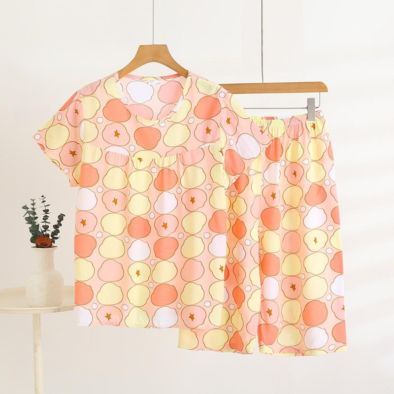 Летний комплект домашней одежды с коротким рукавом, женский тонкий топ с круглым вырезом, шорты, свободная пижама из двух частей