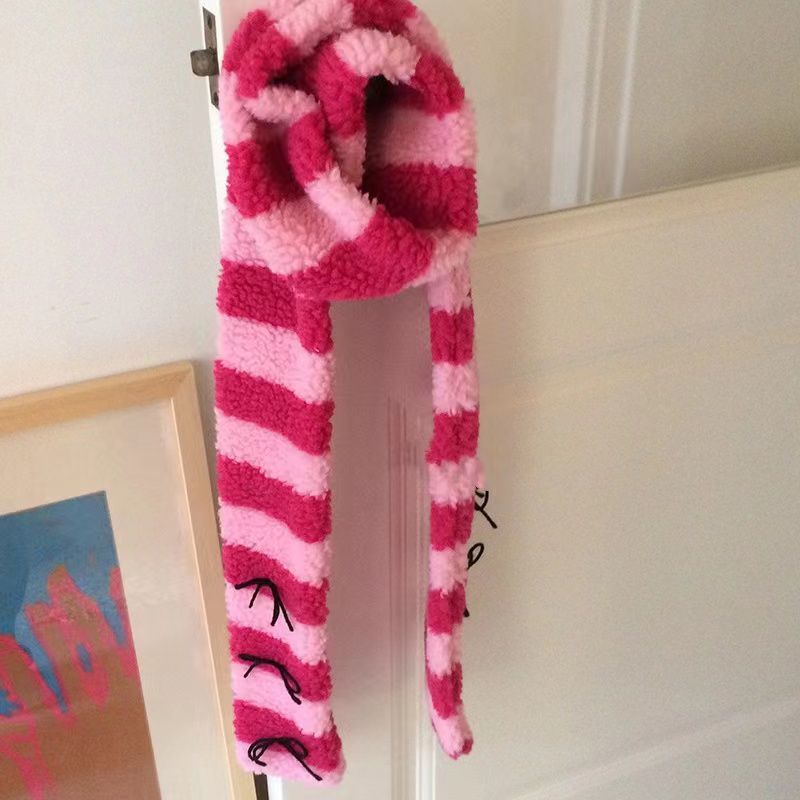 Japanese Korean Autumn Winter Girls' Lamb Wool Scarf Color Block Niche Dopamine Warm Neck Warmer