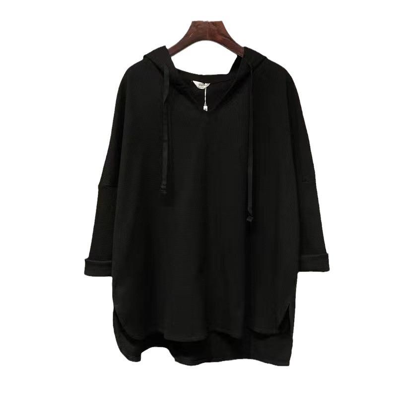 Топы больших размеров с вафельным капюшоном и длинными рукавами: Весна осень