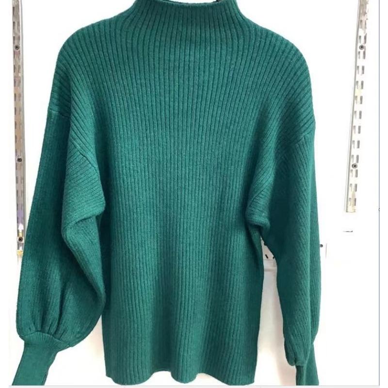 Осень и зима новый полуводолазка низ вязаный свитер корейская мода женский свободный пуловер фонарь длинный рукав топы свободная повседневная одежда 2101