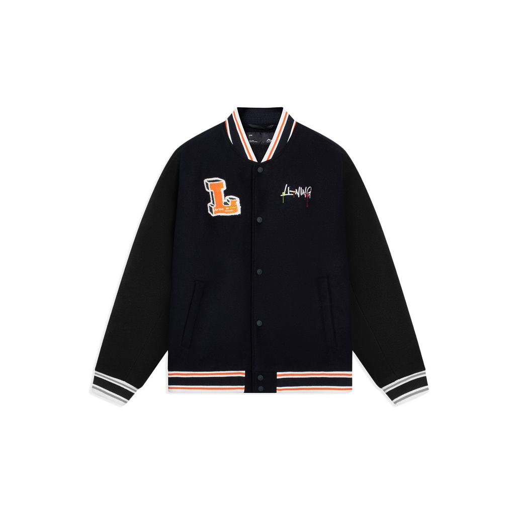 Li Ning Sports Lifestyle Series Logo Pattern Embroidery Singleboarded Short Casual Free Cotton Jacket Unisex Jacket Black AJMS141-1