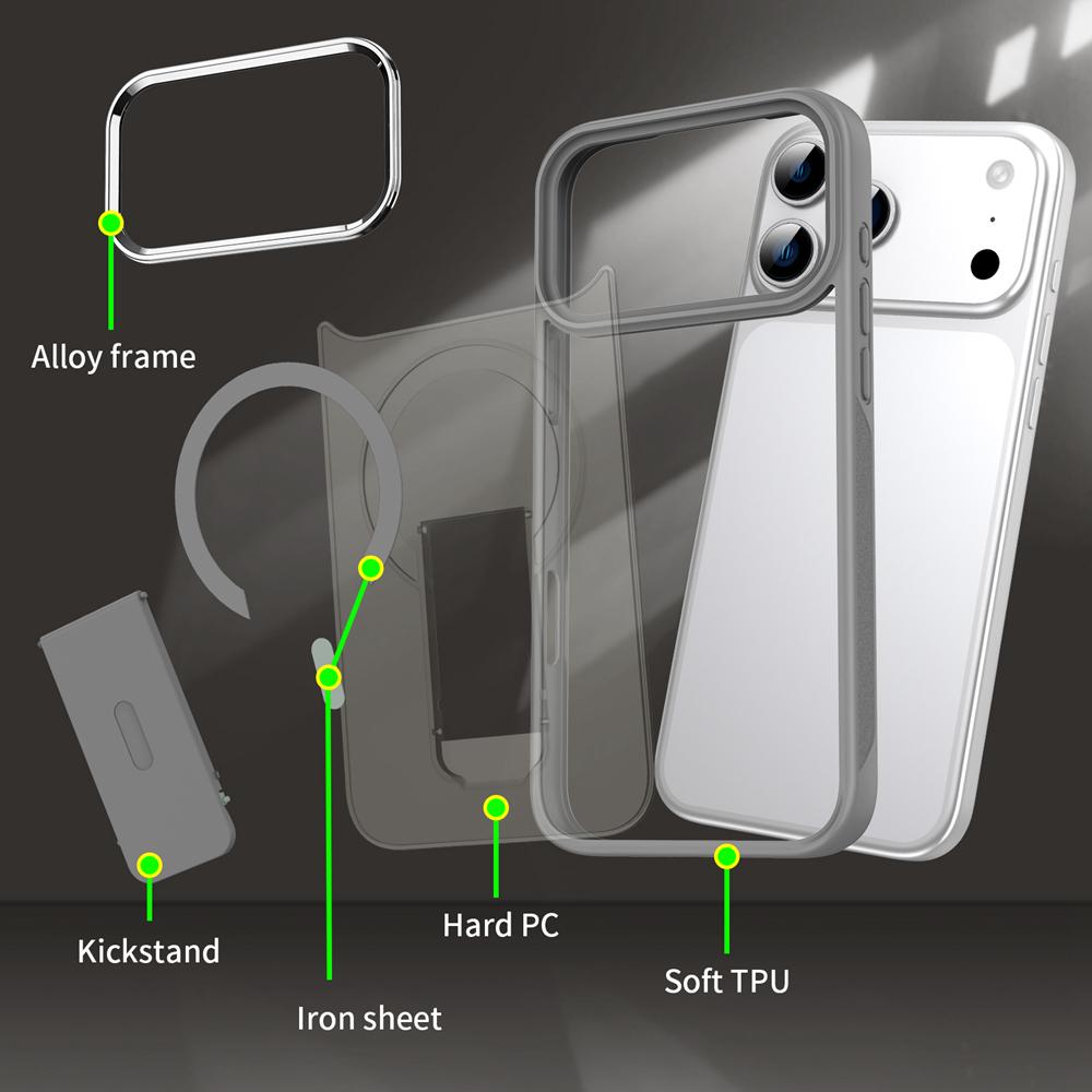KEYSION Противоударный матовый полупрозрачный чехол для MagSafe для iPhone 17 Pro Max 17 Air с подставкой, беспроводная зарядка, задняя крышка для телефона