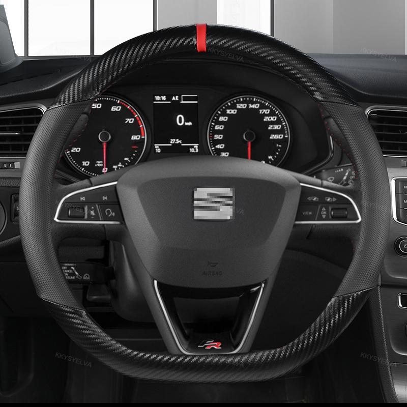 EJJG2 Carbon Fiber Car Steering Wheel Cover For Seat Leon 5F Mk3 2013-2021 Ibiza 6J Tarraco Arona Ateca Alhambra Auto Accessories