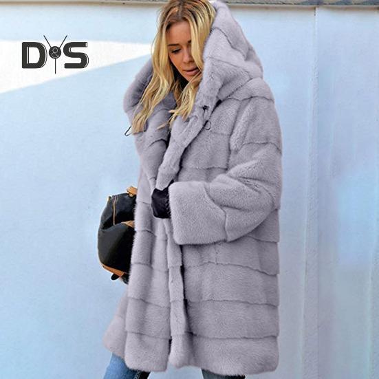 Женская зимняя куртка больших размеров из искусственного меха с капюшоном, свободная верхняя одежда средней длины, многослойное тепловое плюшевое пальто для повседневной работы на открытом воздухе