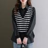 Spring New Striped Knitted Shirt Plus Size Women's Casual Vacation Two-piece Long-sleeved Top