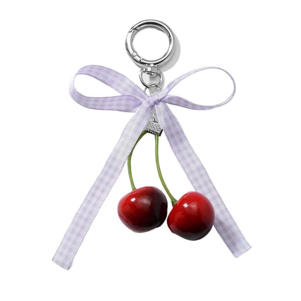 Модная подвеска в виде сумки из искусственной вишни, имитация фруктов, брелок для ключей с бантом из ленты для повседневного использования
