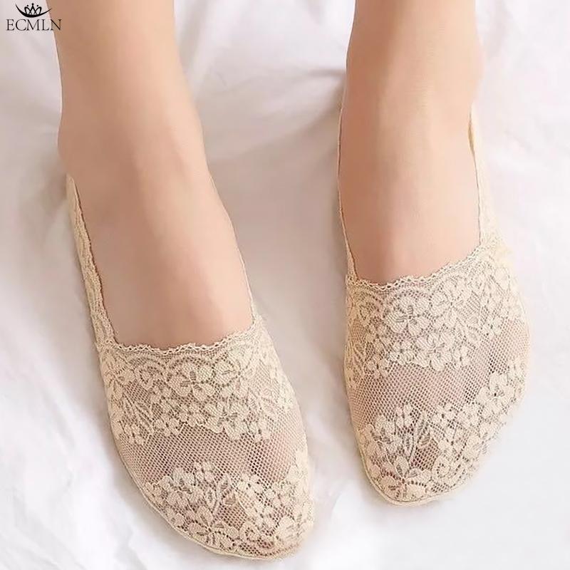 3 пары женских кружевных хлопковых невидимых носков, нескользящие летние однотонные короткие носки, модные тонкие тапочки до щиколотки, ажурные носки