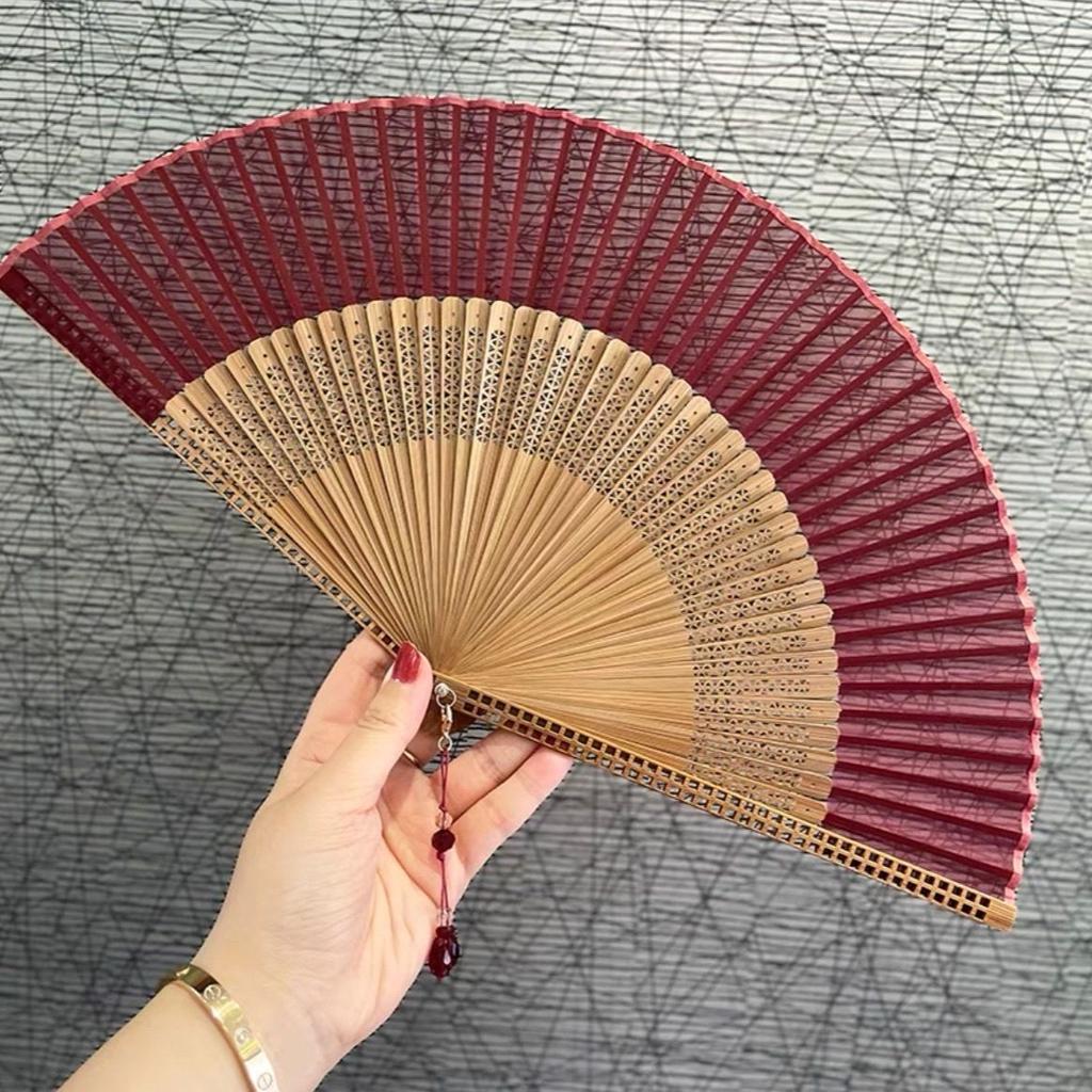 Fan Japanese Style and Fan Bamboo Handle Folding Fan Exquisite Folding Fan Ancient Style Send Small Tassel