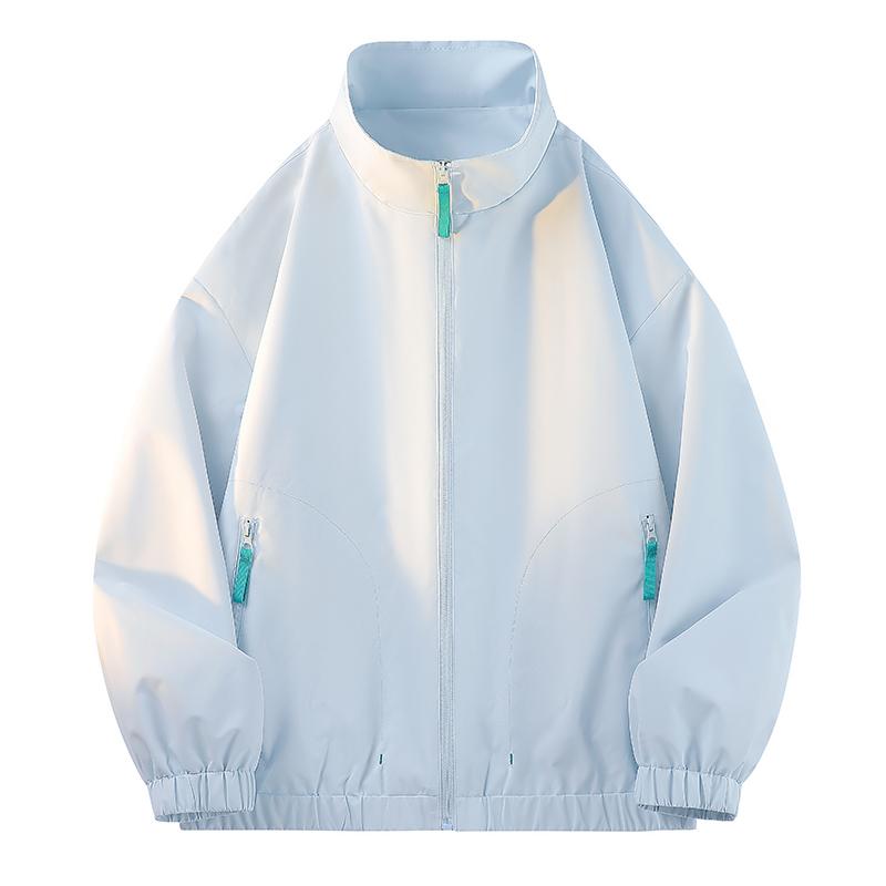 Men Stand Collar Zip Up Windbreaker Jacket Contrast Zipper Loose Casual Outerwear