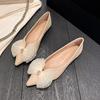 Fashion 2025 Spring Summer Lace Bow Flat Shoes for Women Pointed Toe Pearl Studded Ballet Flats Ladies Pearl Flower Loafers Big Size 43