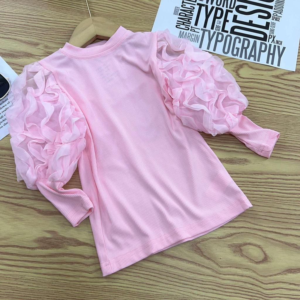 Новый топ с пышными рукавами и длинным рукавом для девочек - Стильная корейская хлопковая футболка для детей
