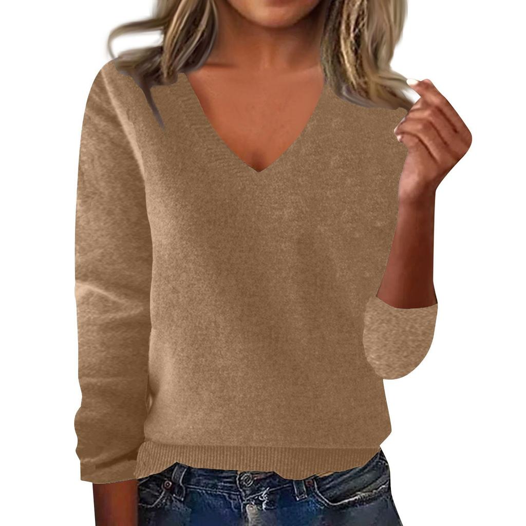 Women's Fashion Loose V-Neck Long Sleeve Bottom Shirt Top Knitted Sweater