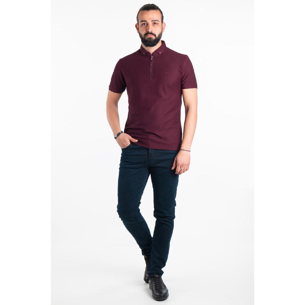 Мужская черная футболка с воротником-поло с молнией и деталями